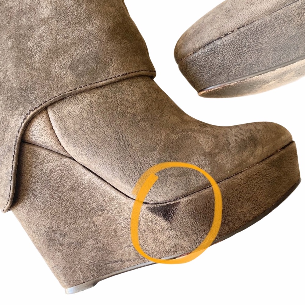 Elizabeth + James ❉ Knee High Platform Tall Boots ❉ Brown Nubuck Leather Suede ❉ - Picture 9 of 15